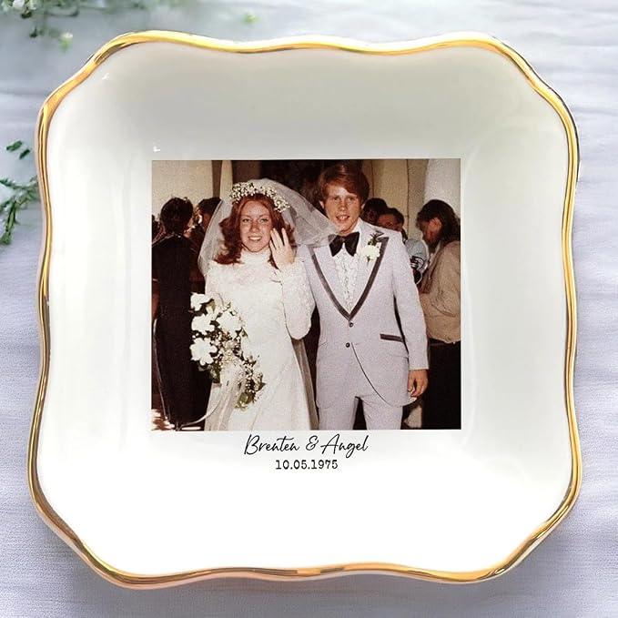 Custom Photo Ring Dish, Personalized Polaroid Picture Trinket Tray, Wedding by Anniversaree