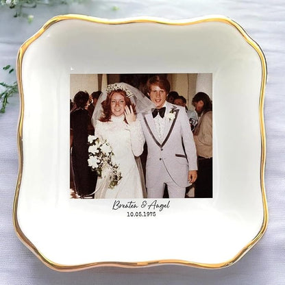 Custom Photo Ring Dish, Personalized Polaroid Picture Trinket Tray, Wedding by Anniversaree