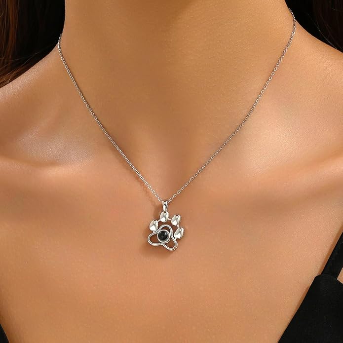 Personalized Cute Dog Cat Paw Name Necklace Forever Love Custom Heart Pendant - Image 5