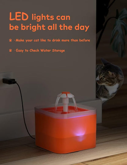 Cat Water Fountain Orange Cute: Waterfall Cat Fountain - 67oz/2L Quiet Water - Image 6