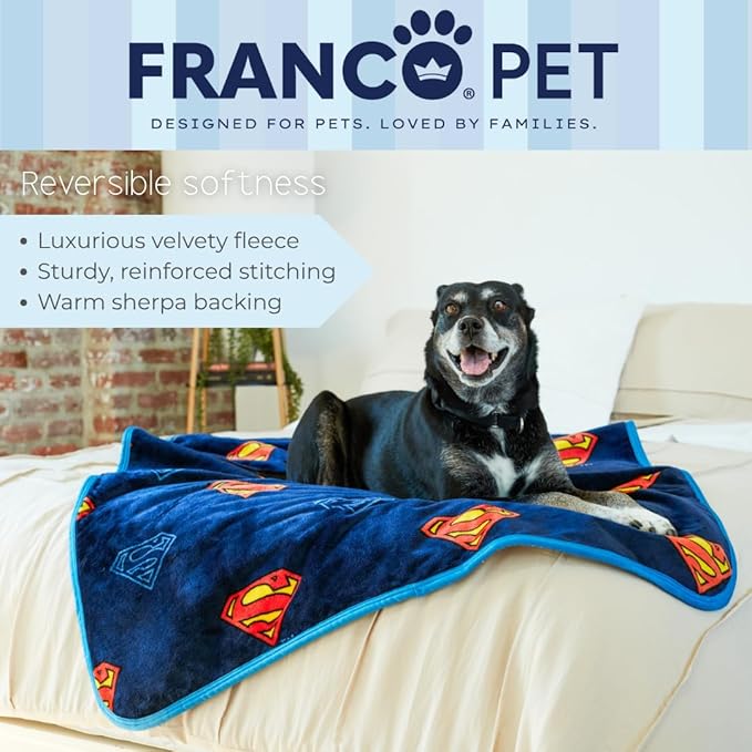 Franco Pet Superman DC Comics Super Soft Cozy Waterproof Sherpa-Backed Blanket - Image 5