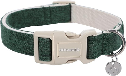 DOGWONG Cotton Hemp Dog Collar, Heavy-Duty Christmas Green Dog Collar by DOGWONG