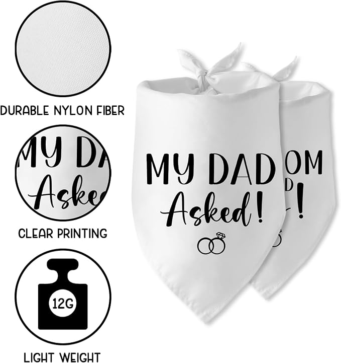 Engagement Gifts My DAD Asked! My MOM Said Yes! Dog Bandana Pet Scarf Wedding - Image 3