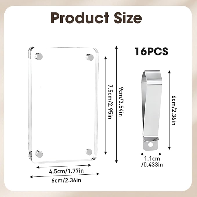 16 PCS Car Picture Holder, Car Visor Photo Clip, Acrylic Magnetic 3 Inch Car - Image 2
