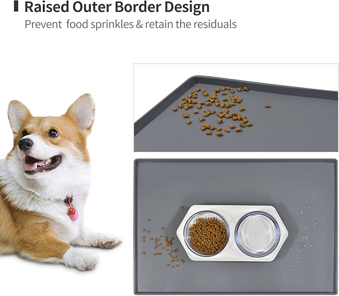Dog Food Mat, Silicone Waterproof Food Tray, Non Slip Pet Bowl Mats Placemat - Image 3