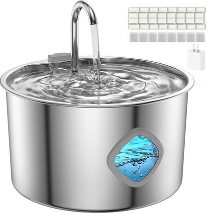 Cat Water Fountain Stainless Steel, 3.2L/108oz Automatic Pet Drinking Dispenser by FOOPOMARY