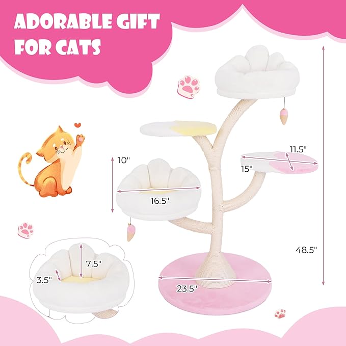 Tangkula 48.5 Inch Cute Cat Tree, 2 Padded Perches, 2 Platforms, Ice - Image 4