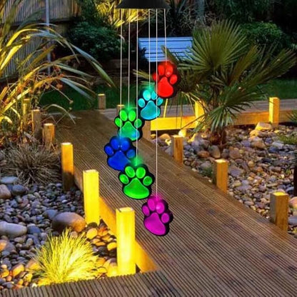 Paw Print Solar Wind Chimes, Color Changing Outdoor Paw Print Solar Lights - Image 4