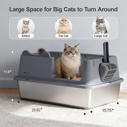 Stainless Steel Cat Litter Box, Open Top High-Sided Metal Litter Box - Image 3