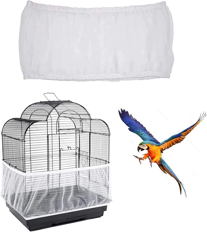 Bird Cage Cover, Breathable Nylon Mesh Seed Catcher Guard, Adjustable Elastic by Unknown