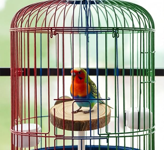 Wood Bird Perch Stand for Cage, Natural Round Wooden Parrot Platform Bird Perch - Image 5