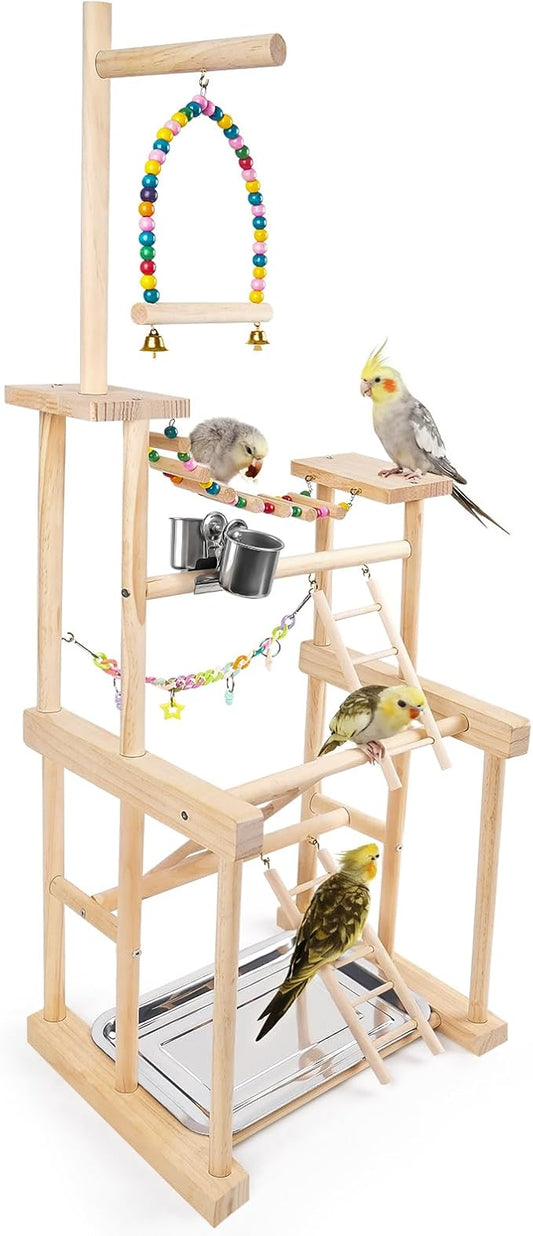 Bird Playground 4 Layer, Parrot Perch Stand Bird Play Stand by Chuiendi