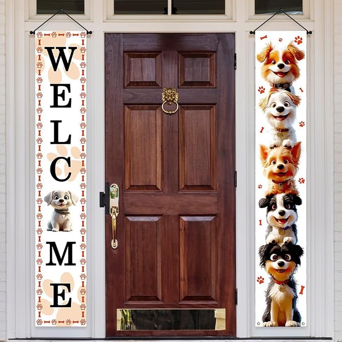 Aperturee Happy Dog Day Porch Banner, 12x72 Inch, Dog Paw Print Design by Aperturee