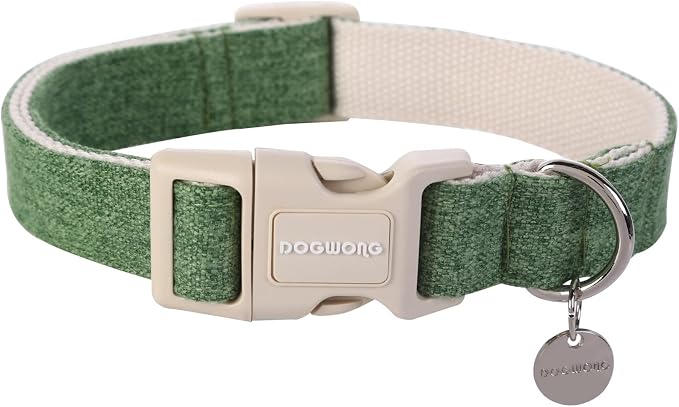 DOGWONG Cotton Hemp Dog Collar, Heavy-Duty Green Dog Collar Adjustable Soft by DOGWONG