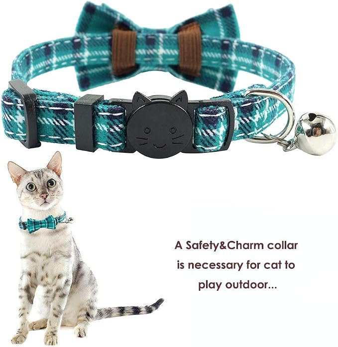 Cat Collar Breakaway with Bell and Bow Tie, Plaid Design Adjustable Safety - Image 4