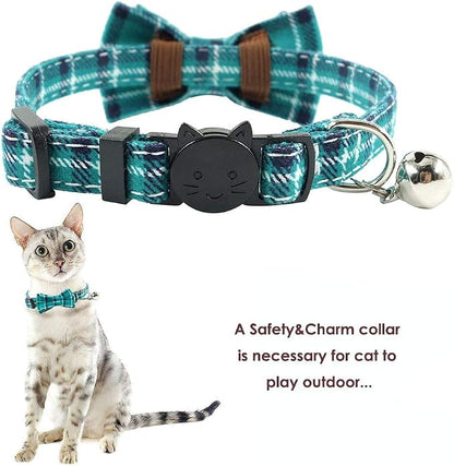 Cat Collar Breakaway with Bell and Bow Tie, Plaid Design Adjustable Safety - Image 4