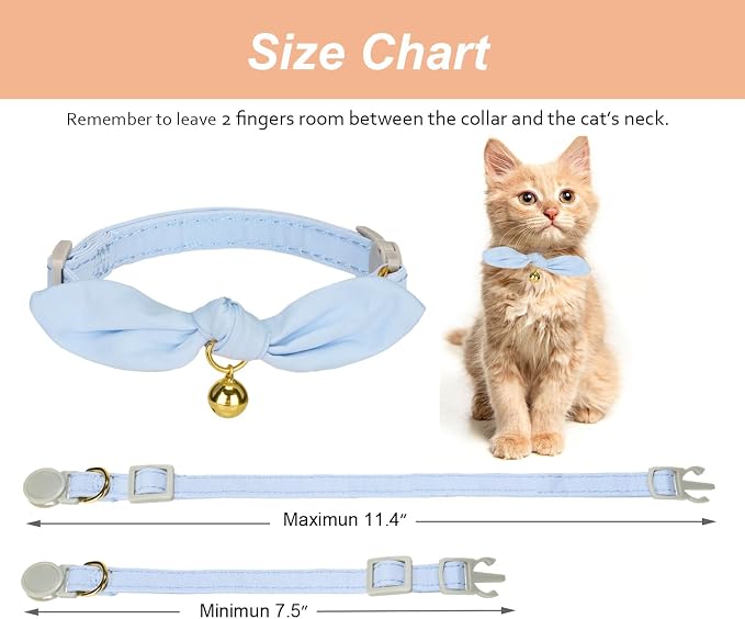 Bunny Ear Cat Collar with Bell and Bow Tie, Breakaway Cute Bowtie Kitten Collars - Image 8