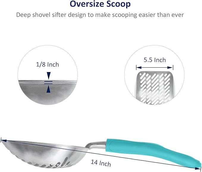 WePet Cat Litter Scoop, Aluminum Alloy Sifter, Kitty Metal Scooper, Deep Shovel - Image 2