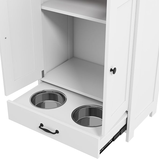 PawHut Pet Feeding Station, Elevated Dog Bowls, Dog Food Storage Cabinet - Image 9