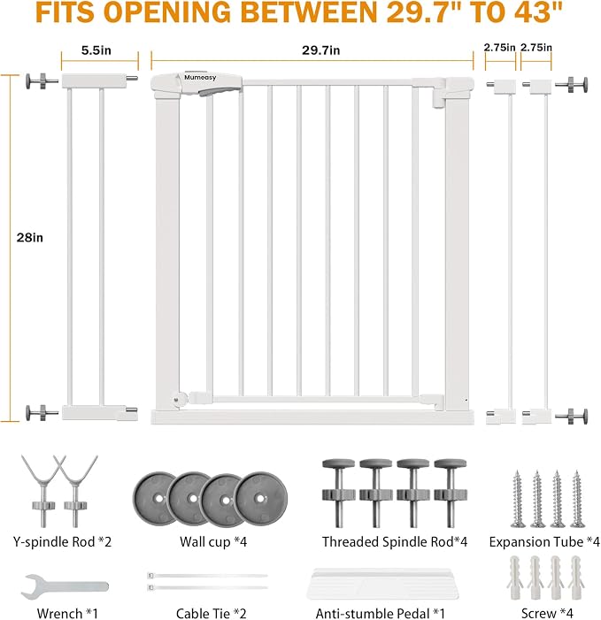 Baby Gate for Stairs, 29.7-43" Auto Close Dog Gate for Doorways & Hallways - Image 9