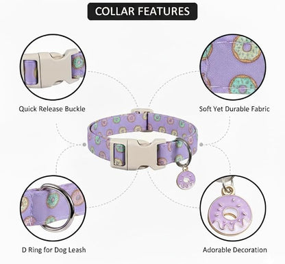 Girl Dog Collar with Unique Purple and Donut Print, Cute Dog Collar - Image 2