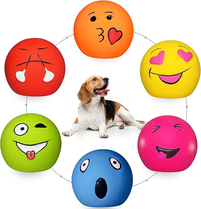 Squeaky Dog Toys for Medium Dogs, Soft Latex Squeaky Dog Balls, Smile Dog Toys by HOLYSTEEDDogFunMaker