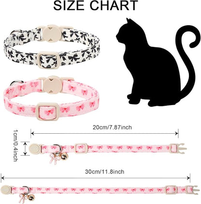 2 Pack Cotton Breakaway Cat Collar Pink and Black Heart Shaped Pendant Cute - Image 4