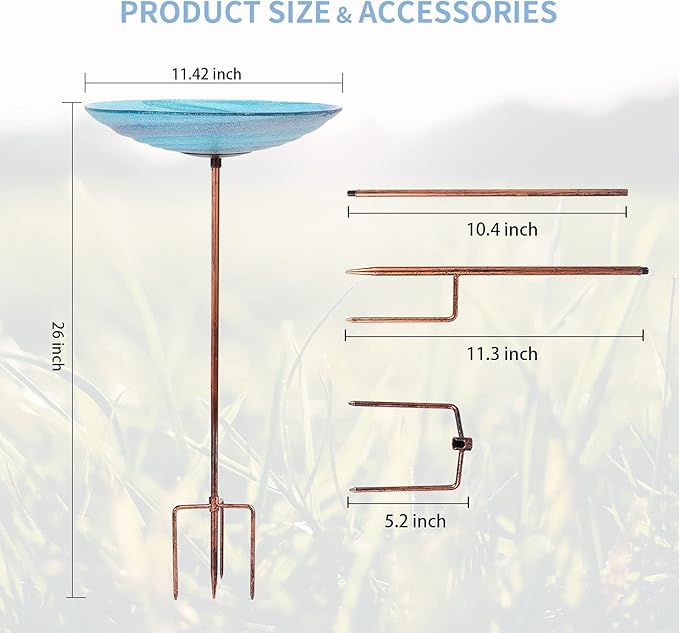 VCUTEKA Outdoor BirdBath Glass Bird Bath Garden Bird Feeder - Image 4
