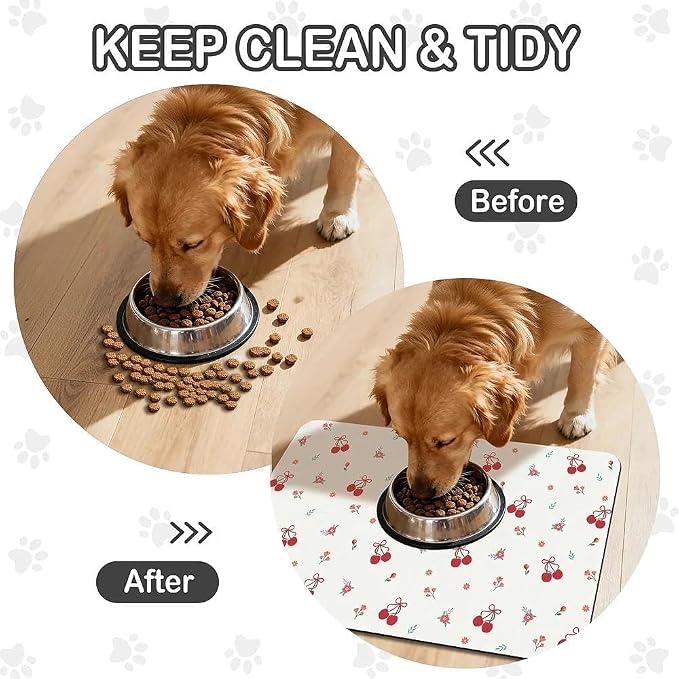 Dog Food Mat for Pet Cat Food Mat, Cherry Absorbent Quick Dry Dog Bowl Mats for - Image 2