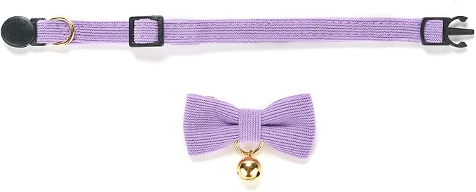 Soft Corduroy Cat Collar with Bell and Bowtie, Safety Breakaway Clasp, - Image 4