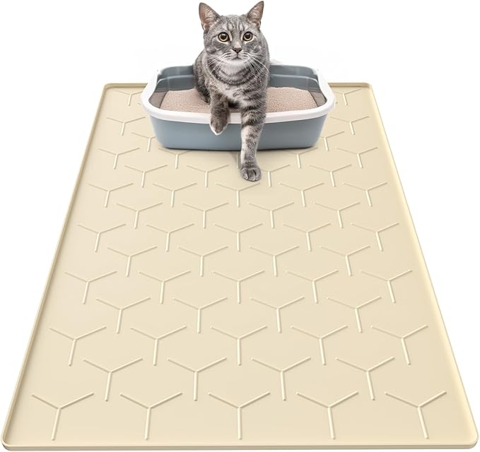 Silicone Cat Litter Trapping Mat, Large Waterproof 34" X 22" Cat Litter Box Mat by Garoopion