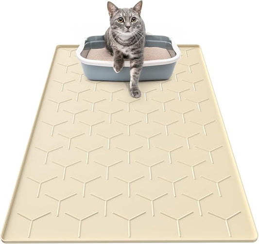 Silicone Cat Litter Trapping Mat, Large Waterproof 34" X 22" Cat Litter Box Mat by Garoopion