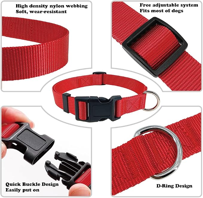 Red Dog Collar Basic Adjustable Dog Collars - Image 3