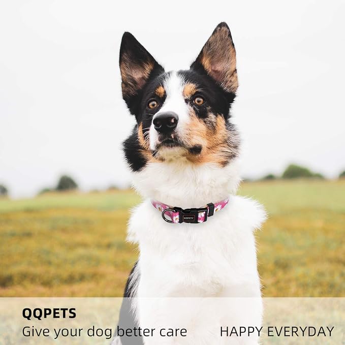 QQPETS Adjustable Soft Dog Collar: Print Flower Pink Multicolor Cute Patterns - Image 7
