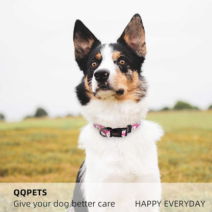 QQPETS Adjustable Soft Dog Collar: Print Flower Pink Multicolor Cute Patterns - Image 7
