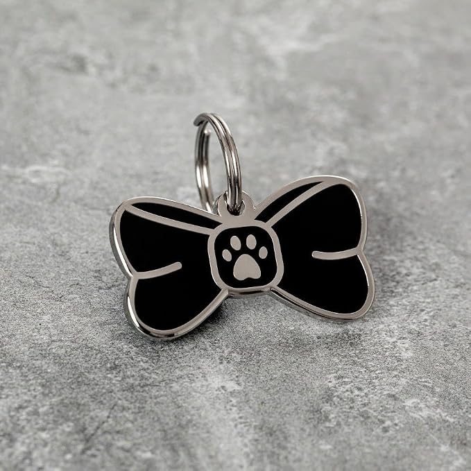 Two Tails Bowtie Pet ID Tag, Personalized Dog Name Tag - Image 2