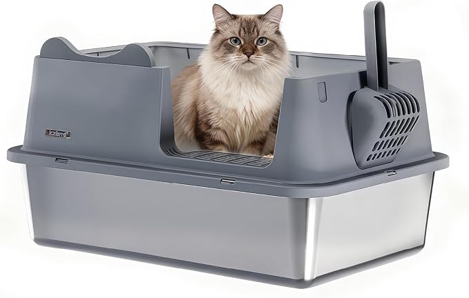 Stainless Steel Cat Litter Box, Open Top High-Sided Metal Litter Box by LCZLBRRD