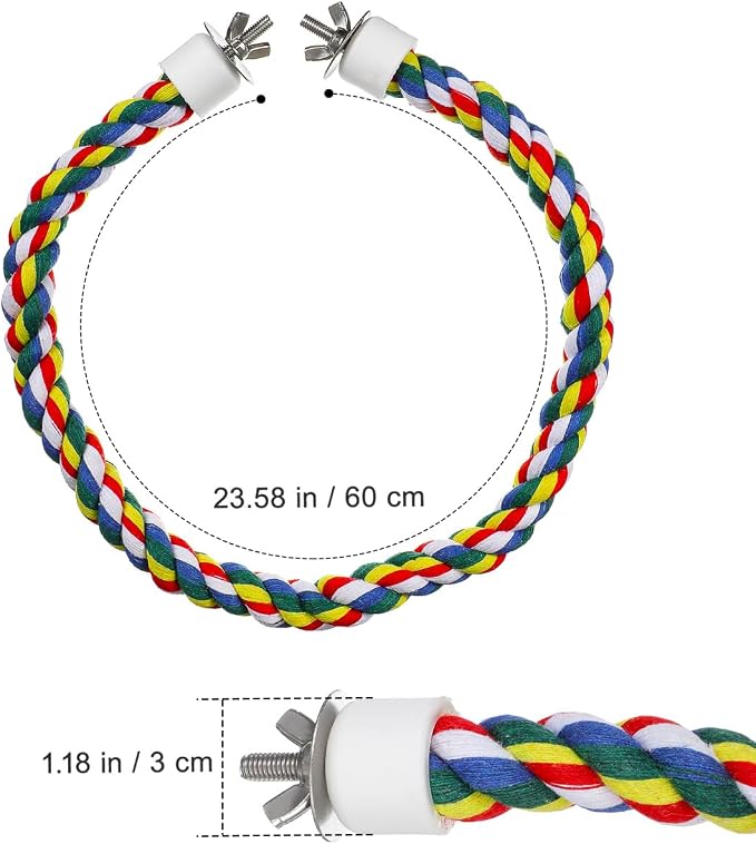 Bird Rope Perch 24 Inch, Colorful Cotton Parrot Bungee Swing, Bendable Cage - Image 2