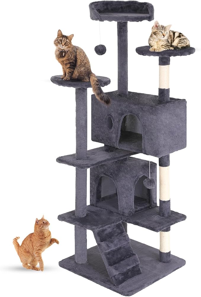 FDW | 54" Cat Tree Tower | Ashy | Multi-Level Indoor Activity Center by FDW