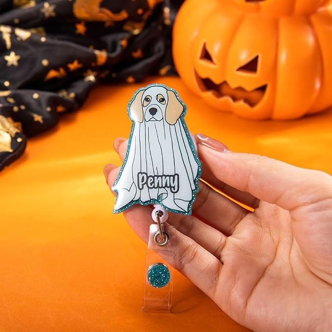callie Personalized Halloween Ghost Badge Reel - Image 6