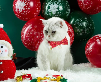 Christmas Cat Collar 2 Pack Cotton Bowtie Cat Collars Glittery Snowflakes Cute - Image 7