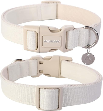 DOGWONG Cotton Hemp Dog Collar, Heavy-Duty White Dog Collar Adjustable Soft - Image 3