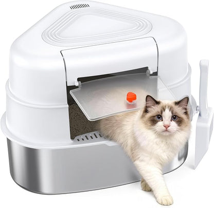XL Stainless Steel Corner Cat Litter Box by Chumajor