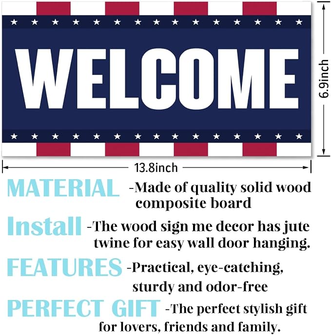 Welcome Sign for Front Door, Welcome Decor Wooden Hanging Sign, Patriotic - Image 2