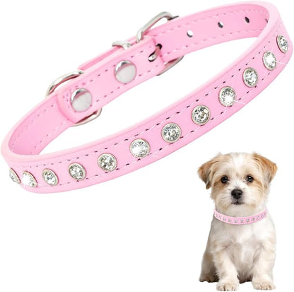 Small Dog Collars Bling Puppy Collars Diamond Pet Collars PU Leather Sparkly by Unknown