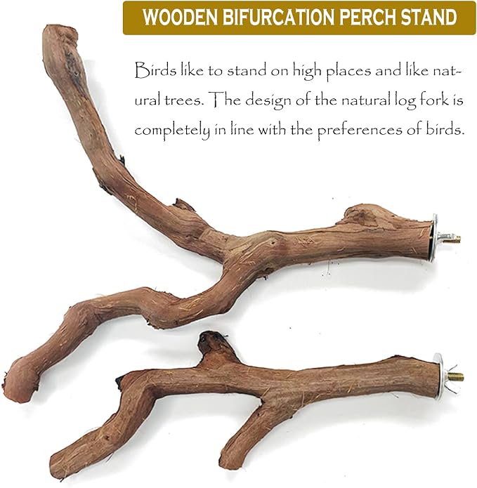 Allazone 4 PCS Natural Wood Bird Perch Stand, Bird Parrot Perch Stand Set - Image 3