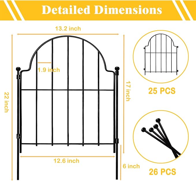 Garden Fence, 17in x 27.5 ft Arched Rustproof Metal No Dig Fence Garden Fence - Image 4