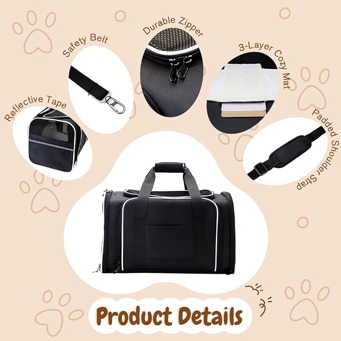 Double Expandable Cat Carrier, Airline Approved Soft-Sided Pet Travel Carrier - Image 4