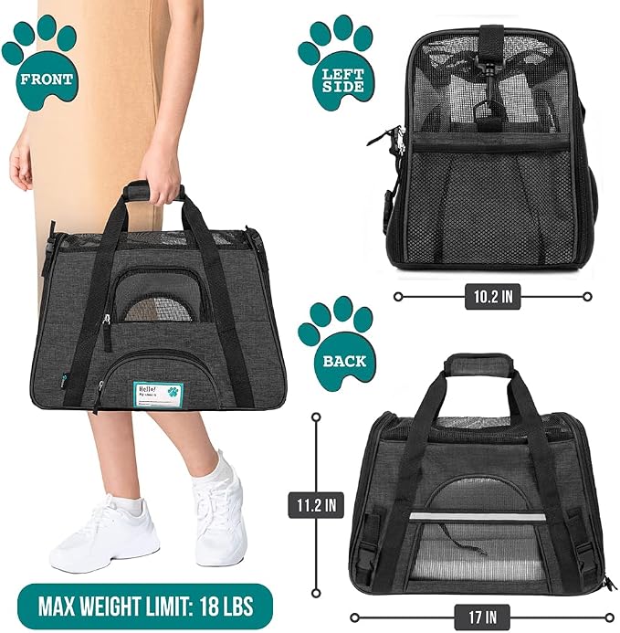 PetAmi Airline Approved Soft Sided Dog & Cat Carrier, Ventilated Pet Carrying - Image 2