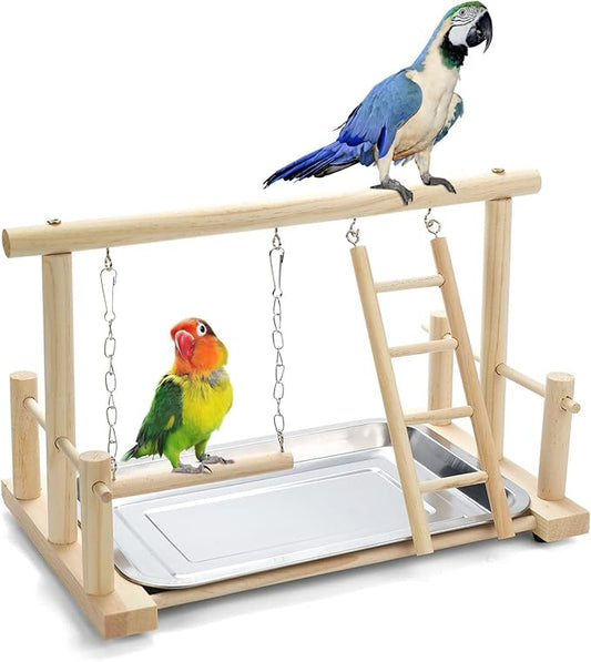 Natural Wood Bird Playground Parrot Perch Playstand Play Gym Stand Playpen by FrgKbTm